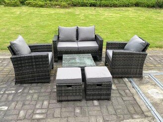 Fimous 6 Seater Dark Grey Mixed High Back Rattan Sofa Set Square Coffee Table