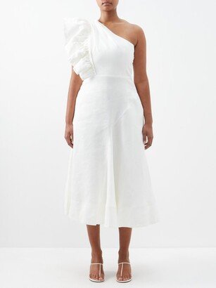 Bonjour Asymmetric Ruffled Linen-blend Dress