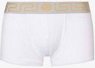 Mens White+silver Branded-waistband Stretch-cotton Trunks