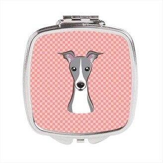 BB1236SCM Checkerboard Pink Italian Greyhound Compact Mirror, 2.75 x 3 x .3 In.