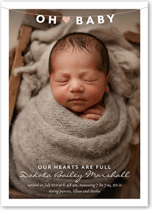 Birth Announcements: Heart Banner Birth Announcement, White, 5X7, Luxe Double-Thick Cardstock, Square