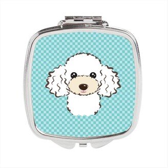 BB1195SCM Checkerboard Blue White Poodle Compact Mirror, 2.75 x 3 x .3 In.