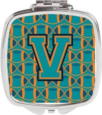 CJ1063-VSCM Letter V Football Aqua, Orange & Marine Blue Compact Mirror