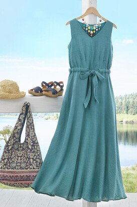 Women's Soft Waves Gauze Dress - Cerulean - PS - Petite Size