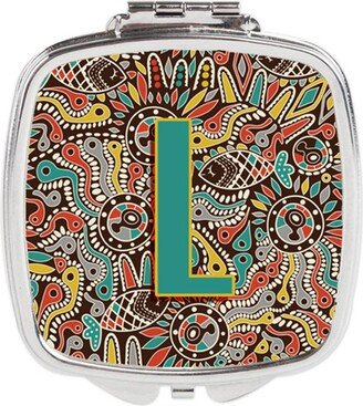 CJ2013-LSCM Letter L Retro Tribal Alphabet Initial Compact Mirror