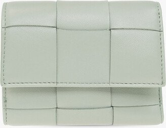 Leather Wallet With ‘Intreccio’ Weave - Green