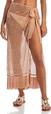 Natalia Sequin Mesh Fringe Sarong Swim Cover-Up