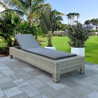 Sunbed with Cushion Gray Poly Rattan