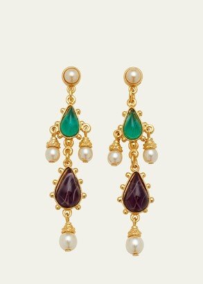 Gold Stone and Pearly Earrings