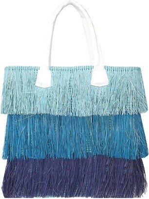 3 Tones Frayed Straw Tote - Blue