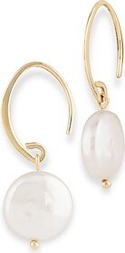 Cultured Freshwater Coin Pearl Drop Earrings in 14K Yellow Gold