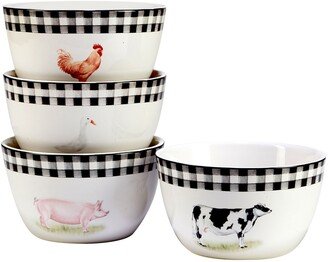 On The Farm Ice Cream Bowl, Set of 4 - Black, White