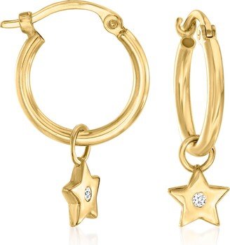 RS Pure Ross-Simons 14kt Yellow Gold Star Hoop Drop Earrings With Diamond Accents