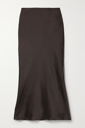 Obie Satin Midi Skirt - Brown