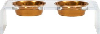 Hiddin Small Clear Double Bowl Pet Feeder With Gold Bowls-AA