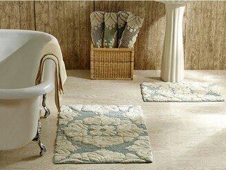 Medallion Bath Rug, 100% Cotton, 2 Piece Set (17 x 24 | 24 x 40), Blue/Natural