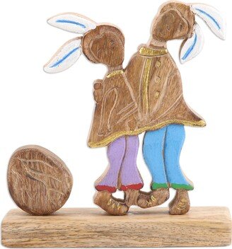 Handmade Romantic Bunnies Wood Sculpture