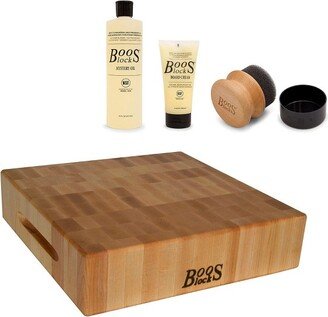 Classic Collection 18 x 18 Inch Maple Wood Chopping Block Bundle with 3 Piece Wood Cutting Board Care and Maintenance Set