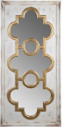 58 Inch Decorative Accent Mirror, Gold Ornate Trim over White Fir Wood - 57.5 H x 27.6 W x 2 L Inches