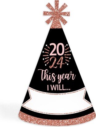 Big Dot Of Happiness Rose Gold Happy New Year - Cone 2024 New Year's Eve Resolution Party Hats - 8 Ct