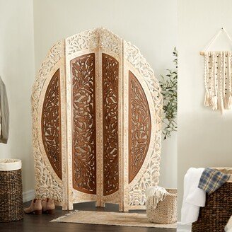 Studio 350 Brown Wood French Country Room Botanical Divider Screen - 62L x 1W x 72H