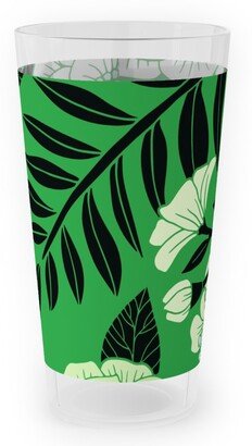 Outdoor Pint Glasses: Green, Black & White Floral Pattern Outdoor Pint Glass, Green