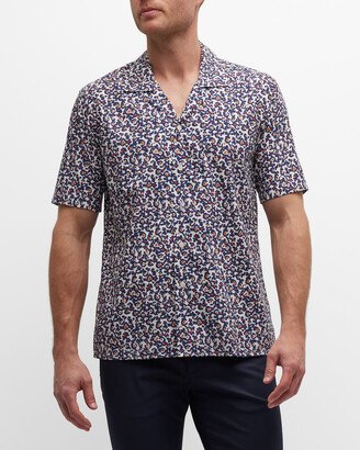 Men's Terra Cotta Floral-Print Camp Shirt