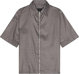 Boxy Fit Short Sleeve Zipper Shirt in Grey