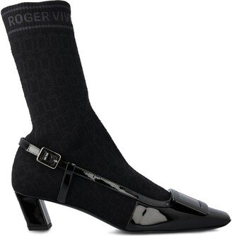 Belle Vivier Sock Lacquered Buckle Ankle Boots