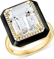 White Topaz & Diamond Black Enamel Halo Ring in 14K Yellow Gold - 100% Exclusive