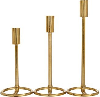 VIVIAN LUNE HOME Goldtone Aluminum Tapered Candle Holder with Ring Base - Set of 3