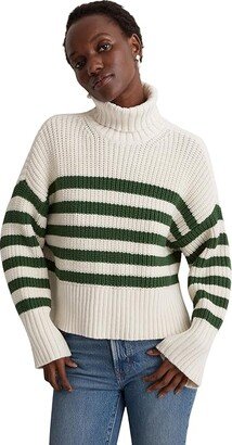 Marled Wide Rib Mockneck Sweater (Varsity Green Stripe) Women's Clothing