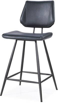 Leather Upholstered and Metal Counter Height Stool with Stitch Details, Black