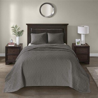 Gracie Mills Quebec Reversible Bedspread Set, Dark Grey - King