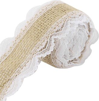 Unique Bargains Wedding Lace Edge Strap Decor Craft Burlap Ribbon Roll White 2.2 Yards 4cm Width - White,Beige