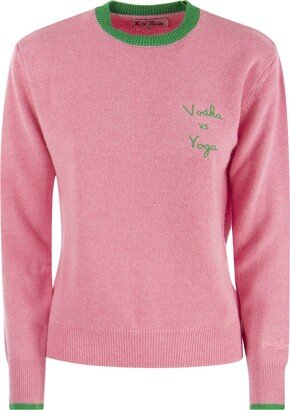 Wool And Cashmere Blend Jumper With Vodka Vs Yoga Embroidery