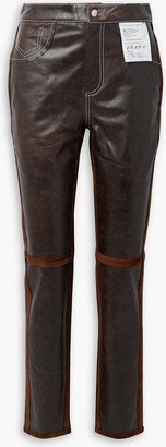 Suede-trimmed leather straight-leg pants