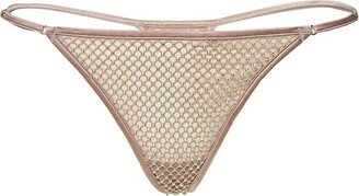 Rhinestone fishnet v-string thong