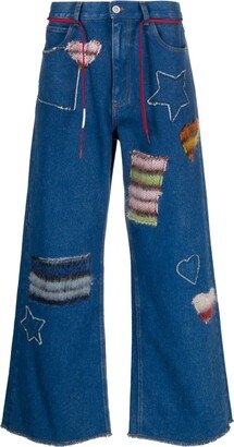 Logo-Patch Cotton Wide-Leg Jeans-AA