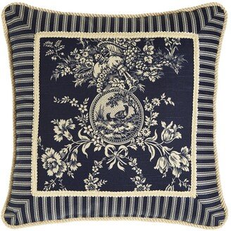 Country Toile Pillow with Striped Frame, 19Sq.