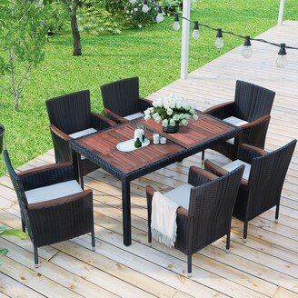 IGEMAN 7pcs Outdoor Patio PE Rattan Wicker Dining Set with Cushions, Brown