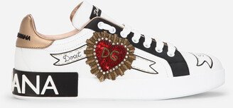 Printed Calfskin Nappa Portofino Sneakers With Embroidery