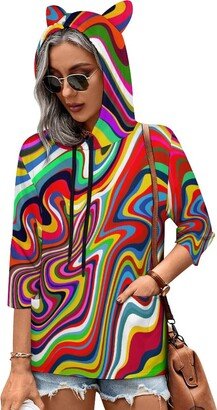 MENRIAOV Psychedelic Stripes And Lines Womens Cute Hoodies with Cat Ears Sweatshirt Pullover with Pockets Shirt Top M Style