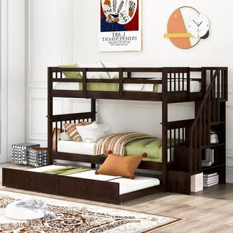 Momei Stairway Twin-Over-Twin Bunk Bed with Twin size Trundle for Bedroom