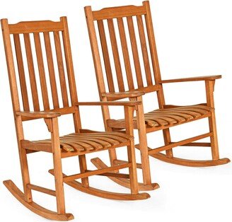 2 PCS Outdoor Eucalyptus Rocking Chair Single Rocker for Patio - See Details