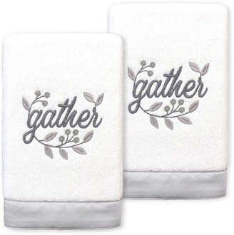 Gather Embroidered Luxury 100% Turkish Cotton Hand Towels - Set of 2-AA