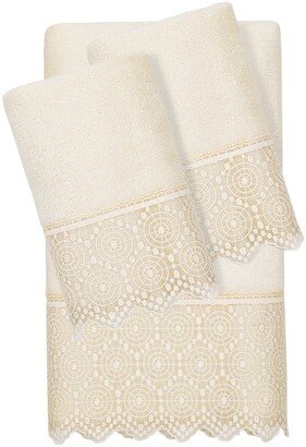 100% Turkish Cotton Arian 3-Piece Cream Lace Embellished Towel Set-AE