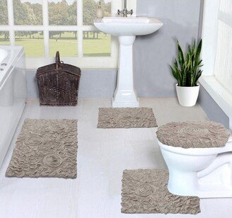 Home Weavers Inc Set of 4 Bell Flower Collection Linen Cotton Floral Pattern Tufted Bath Rug Set - Home Weavers