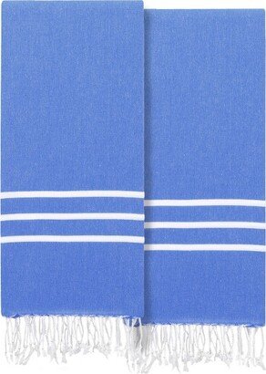 2pc Turkish Cotton Alara Pestemal Beach Towel Royal Blue/White