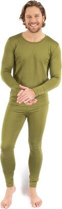 Leveret Men Two Piece Thermal Pajama Solid Olive M